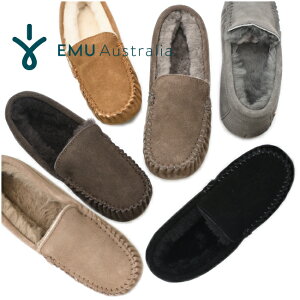 EMU Australia エミュ エミュー モカシン Cairns W11439 ケアンズ emu スリッポン ムートン モカシン シープスキン ファー ボア フラットシューズ ブラック レディース 靴【大きいサイズ】