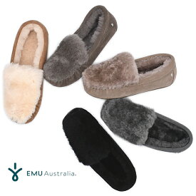 EMU Australia エミュ エミュー モカシン シープスキン Cairns Reverse Fur W11705 ケアンズ emu スリッポン リバース ファー ムートン ファー ボア フラットシューズ ブラック レディース 靴【あす楽対応】【大きいサイズ】