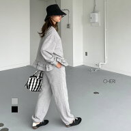 Aセットアップ　スウェット　裏毛　プルオーバー　裾フリル　裾ゴム　ウエストゴム　高身長　低身長　フ…