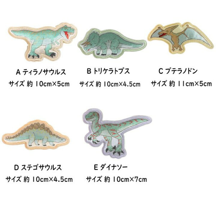 楽天市場 恐竜 イラスト ワッペン 大 かっこいい 男の子 入園 入学 ワンポイントワッペン ノンキャラ アップリケ アイロンシール 簡単 ティラノサウルス ステゴサウルス プテラノドン トリケラトプス Wp0031 キャラクター雑貨cherico