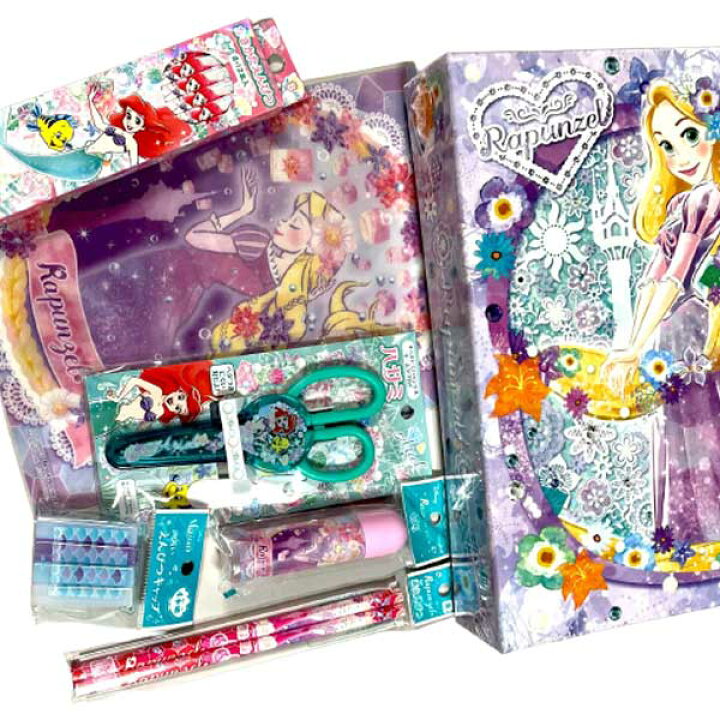 楽天市場 福袋 文具 8点 セット ラプンツェル アリエル コラボ ディズニー プリンセス 限定数量 雑貨 女の子 人気 文房具 道具箱 ノート 下敷き 鉛筆 赤鉛筆 のり はさみ えんぴつキャップ ギフト キャラクター ギフト 激安 特価 Set1073 キャラクター雑貨cherico