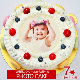 写真ケーキ お祝い シェリーブラン マカロン 写真ケーキ7号サイズ　直径21cm　11〜14名用サイズ　生クリーム・イチゴクリーム・チョコクリームの3種類から選べる写真ケーキ