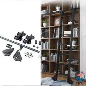 【全品2点で5%OFF】モバイルラダートラック 格納式スライディングラダーシステムレールローラーハンガートラックキット 100-500Cm ラウンドチューブスライディングバーンラダーライブラリハードウェアローリングラダーキット ラダーなし 500cm