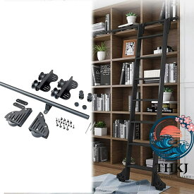 【全品2点で5%OFF】モバイルラダートラック、格納式スライディングラダーシステムレールローラーハンガートラックキット、100-500Cm、ラウンドチューブスライディングバーンラダーライブラリハードウェアローリングラダーキット（ラダーなし） (Color : 500cm)