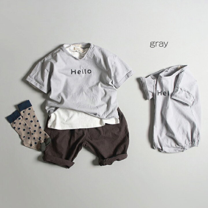楽天市場 韓国子供服 半袖ｔシャツ キッズ ベビー服 韓国こども服 ロンパース 男の子 女の子 ベビーロンパース アイボリー アイスグレー ミント Hello Good Bye エンボスプリント 夏服 80 90 100 110 1 130 Hyvaa シェリール