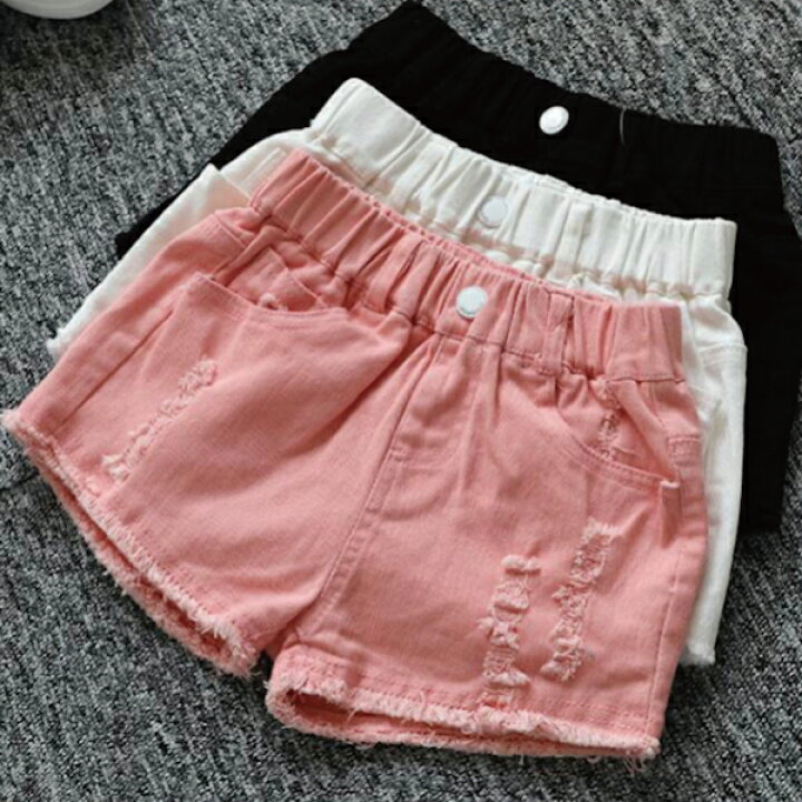楽天市場 こども服 キッズ ショートパンツ デニムパンツ 白 黒 ピンク ホワイトデニム 女の子 100 110 1 130 140 150 160 ボトムス シンプル フリンジ 春 夏 3歳 4歳 5歳 6歳 7歳 8歳 ラッピング対応可 シェリール
