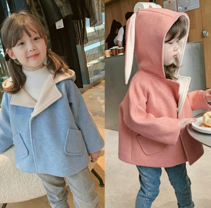 楽天市場 キッズコート うさぎ耳 フード 女の子 こども服 アウター ピンク ブルー 90 100 110 1 130 ジャケット 羽織 上着 シェリール
