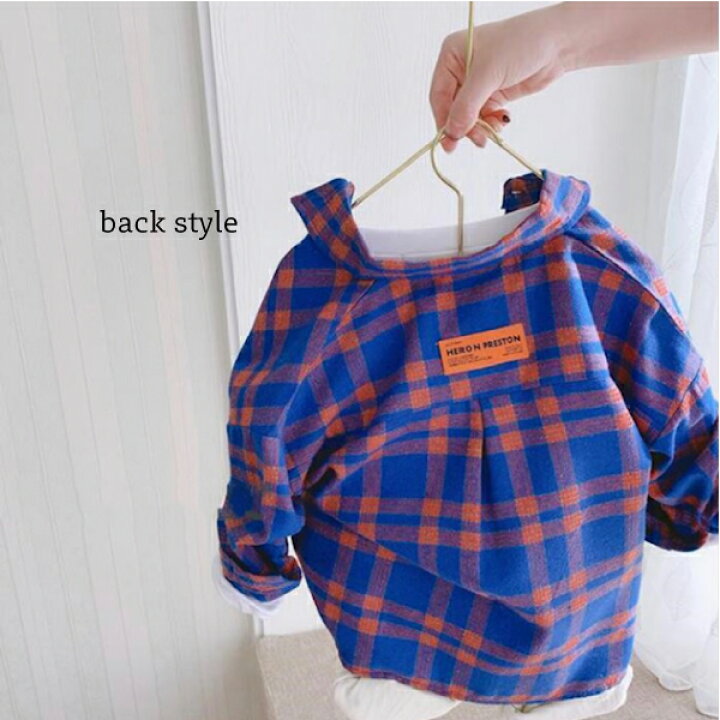 楽天市場 チェックシャツ 長袖 羽織 トップス アウター ハロウィン クリスマス キッズ こども服 ベビー服 男の子 女の子 オレンジ ブルー グリーン カジュアルコーデ シェリール