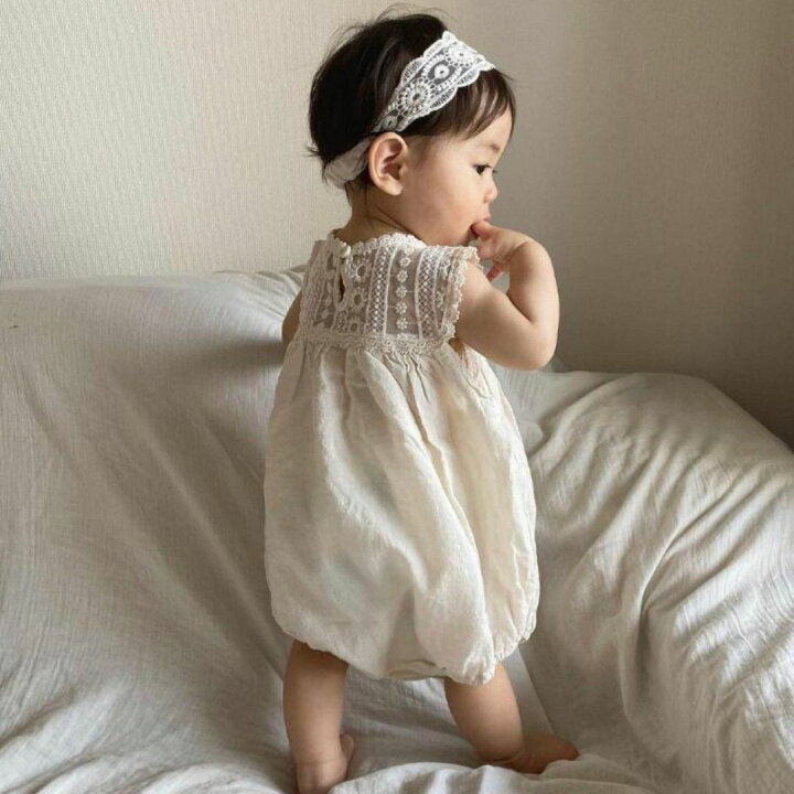 楽天市場】レース ノースリーブ ベビー ロンパース ナチュラル タンク  