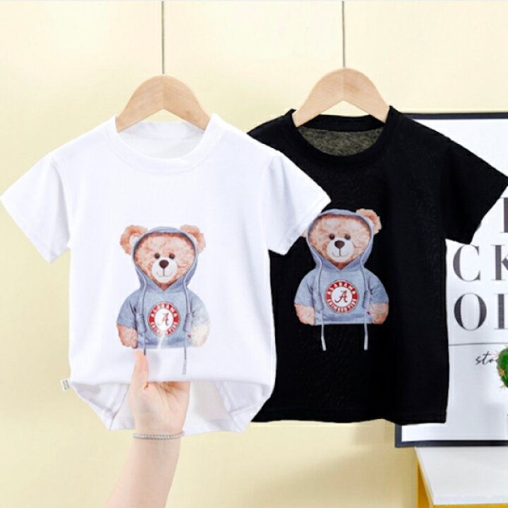 楽天市場】キッズ こども服 Tシャツ くま 半袖 黒 白 100 110 120 130  