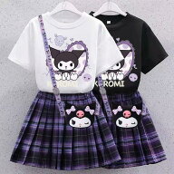 子供 プリーツスカート トップスセットクロミ ちゃん 半袖 立体クロミ風 夏服 プリンセス ドレス ホワイ…