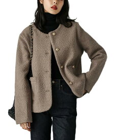 ノーカラー ジャケット ブルゾン もこもこ アウター レディース コート ボア ボアジャケット 秋 冬 防寒コート フリースキレイめ 大人可愛い 韓国ファッション おしゃれ
