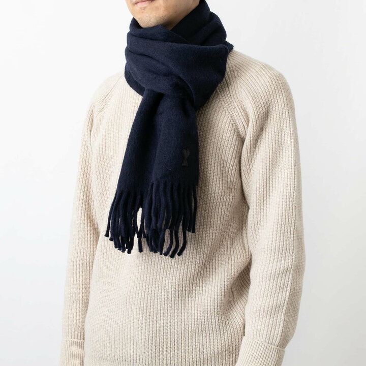 AMI PARIS アミ パリス ネイビーマフラー 