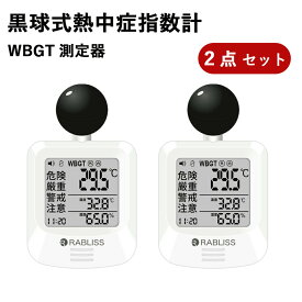 2個【新品発売・限定特価】携帯用 熱中症指数計 黒球式 熱中症指数計 WBGT測定器 熱中症対策 屋内外対応 温湿度計 時計表示 アラーム機能 RABLISS 小型 カラビナ付き 壁掛け 作業現場 工場 アウトドア 法人 企業 団体用 義務化 JIS適合 電池付き 熱中警戒 KO392 熱中症予防