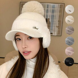 ゴルフウェア レディース イヤマフニットキャップ　C25109-03 韓国ゴルフウェア サンバイザー ニット帽 ニットキャップ 安い プチプラ 黒 白 シンプル もこもこ 真冬 シンプル ゴルフ女子 可愛い 韓国ブランド 帽子 小物 プティオール