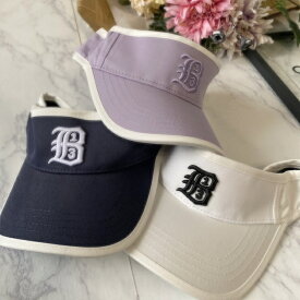 ゴルフウェア レディース Bスト風刺繍サンバイザー C2222-03 韓国ゴルフウェア 安い プチプラ 黒 ブラック パープル 紫 ネイビー 紺 ストリート系 ゴルフ女子 可愛い 韓国ブランド 帽子 小物 プティオール
