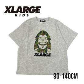 【2024春夏新作】X-LARGE KIDS カモ柄ファニーゴリラ半袖Tシャツ No.9442229（ エクストララージキッズ xlarge 子供服 男の子 女の子 キッズ トドラー ジュニア エックスラージ トップス 半袖 Tシャツ ファニーゴリラ プリント ロゴ 可愛い 人気 TOP・グレー 春 夏 ）