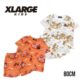 【2024春夏新作】X-LARGE KIDS xlarge【1部ショップ展開】恐竜アロハ柄SET UP No.9442504 エクストララージキッズ（ 子供服 男の子 キッズ トドラー ジュニア エックスラージ トップス 半袖 Tシャツ 半T ボトムス ショート パンツ SET 人気 オレンジ ベージュ 春 夏 ）