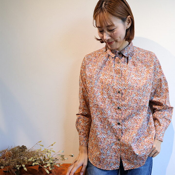 楽天市場】リバティプリント 丸襟タックブラウス（チャイブ 