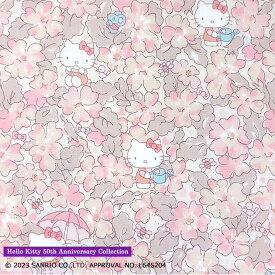 リバティプリント【タナローン/Hello Kitty 50th Anniversary Collection別注】プリムローズメドゥ（くすみピンク　J24F）Primrose Meadow　dc33493-j24f