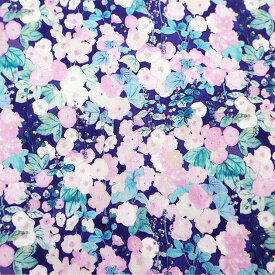 リバティプリント【タナローン/別注】ホリーホックス（ネイビーピンク J24H）Hollyhocks　363j6804-j24h　チビチビキッチン別注生地
