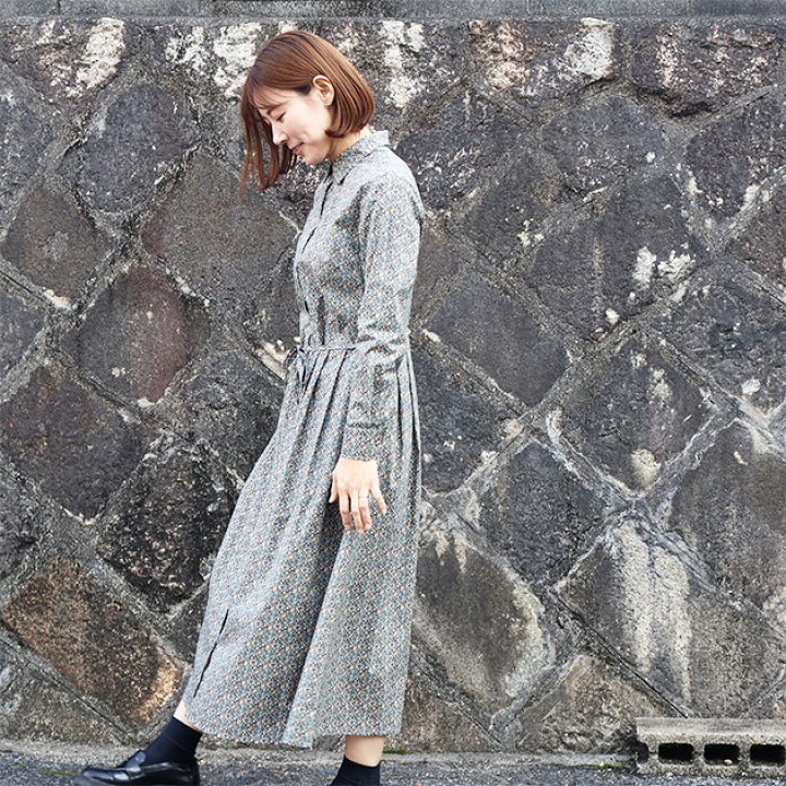 楽天市場】リバティプリント ワンピース シャツ衿前開きタックOP  