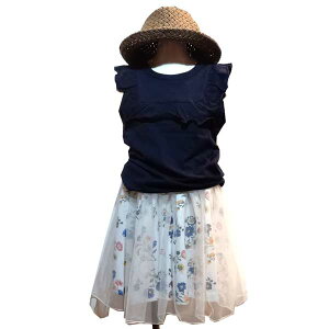 フレンチTシャツ フリル付きト (ネイビー) ベビー服 赤ちゃん 女児用 女の子 綿天竺 394065 【メール便(送料全国330円)対応】