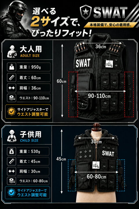 楽天市場】【豪華6点セット】 SWATベスト ハロウィン コスプレ 
