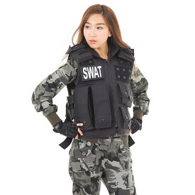 【黒き精鋭フルタクティカル】SWAT コスプレ ベスト＆グローブ セット タクティカルベスト USJ ホラーナイト ハロウィン 仮装 ミリタリー 装備 メンズ レディース【メーカー30日保証付き】