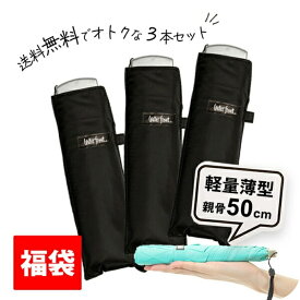 折りたたみ傘 軽量【3本セット】送料無料 傘 超薄型 ウォーターフロント 新仕様 ポケフラット50 黒色 薄くて軽い折り畳み傘 メンズ レディース 男性 女性 学生 コンパクト 軽量傘 実用品 親骨50cm waterfront プチギフト 福袋 傘専門店