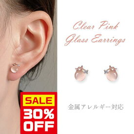 11日(金)20時〜【20%クーポン使える】≪選べる福袋対象≫ピアス ガラス 金属アレ対応 シルバー925 クリア ピンク ミニピアス ローズ 丸 両耳用 痛くない きれいめ シンプル レディース アクセサリー つけっぱなし 付けっぱなし ポイント消化