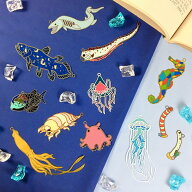 ステンドグラス 風 ブックマーカー ダイカット 【 深海魚 】 しおり シルバー ゴールド 金属 水族館 グッ…