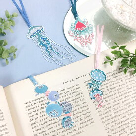 ステンドグラス 風 ブックマーカー ダイカット クラゲ 【 海 】 ブックマーカー 海 魚 しおり クリア グッズ ブックマーク かわいい ステンレス 金属 水族館 深海魚 透ける 綺麗 透明 文具 しおり 【 智光 】