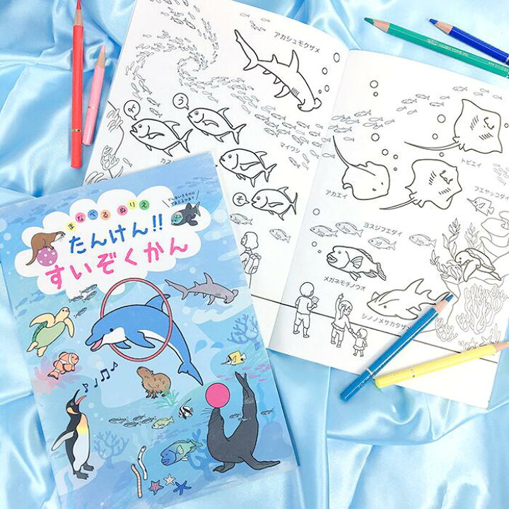 楽天市場 ぬりえ 絵本 たんけん すいぞくかん 水族館 知育 ジンエベザメ イルカ クマノミ カワウソ 水槽 学べる Chico Store