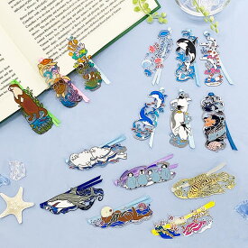 ステンドグラス 風 ブックマーカー CD 【 海 】 金属製 シルバー ホワイト ブラック 読書 しおり 栞 イルカ チンアナゴ クラゲ クマノミ ウミガメ シャチ カワウソ 深海魚 ペンギン ヒナ アザラシ ラッコ サメ ウミウシ ミノカサゴ 金魚 【 智光 】