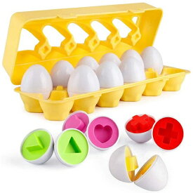 おもちゃ パズル - Sendida イースター 12 卵 知育玩具 幼児 おもちゃ ブロックおもちゃ 12カラーシェイプ マッチングエッグセット はめこみ 形合わせ 1 2 歳 学習玩具 (卵12個) モンテッソーリ