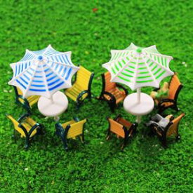 【ポイント2倍_9日迄】モデル パラソル 太陽傘 と椅子 模型 キット 2セット 1:150 庭園 箱庭 装飾 鉄道模型 建物模型 ジオラマ 教育 DIY