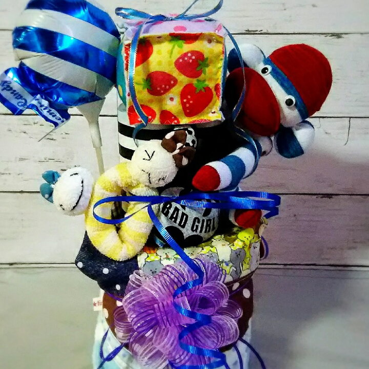 楽天市場 出産祝い 手作りおもちゃ おむつケーキ ２段おむつケーキ ハンドメイド 男の子 女の子 ラッピング ハンドメイド Chigu Tick