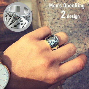 指輪 オープンリング メンズ アクセサリー 男性用 ファッションリング 幅広 トランプ ダイヤ スペード ユニーク シルバーカラー おしゃれ 記念日