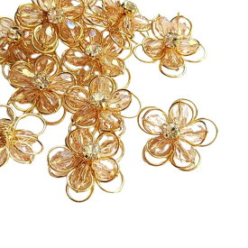20％off 【2個】 チャーム ガラスビーズと真鍮ワイヤーのフラワー ガラスチャーム 花 カボション パーツアクセサリー ハンドメイド ちぃぷぅち
