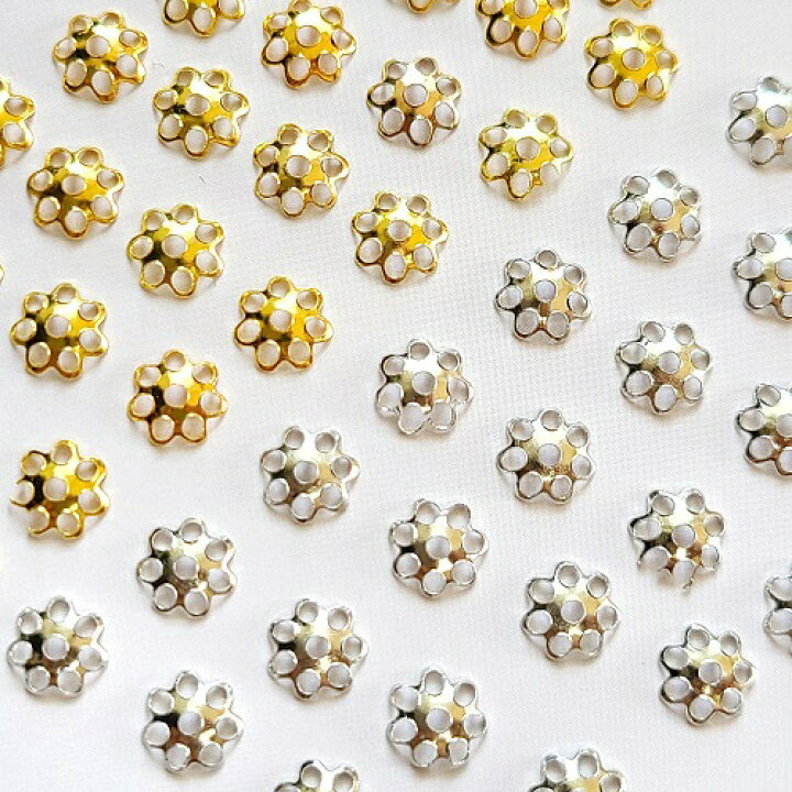 楽天市場】【 200個 6mm 座金 】 花形 ビーズキャップ 座金 ゴールド 