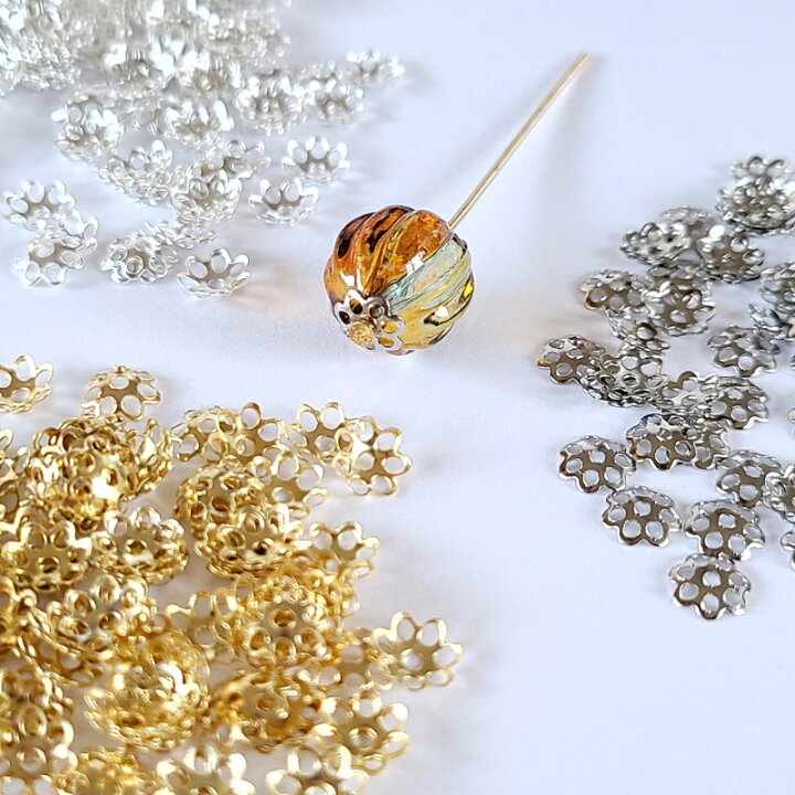 楽天市場】【 200個 6mm 座金 】 花形 ビーズキャップ 座金 ゴールド 