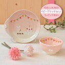 【manners パーティー ベビーブランチセット 】名入れ 出産祝い 食器セット 女の子 かわいい ピンク 日本製 陶器 子ど…