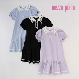 (SALE30％OFF)（23ss）mezzo piano（メゾピアノ）クマ刺しゅう　ポロ衿パフスリーブ　ワンピース-1318【120cm｜130cm｜140cm】【宅配便】