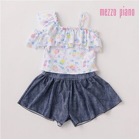 (30％OFF)(23ss)mezzo piano （メゾピアノ）アイシーソーダポップ柄ワンショル風　セパレート水着【SWIM】-2604【120cm|130cm|140cm】【宅配便】