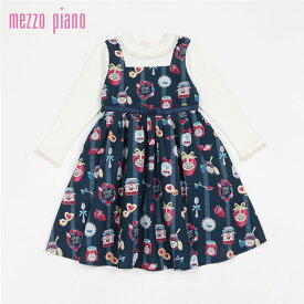 (30％OFF)（23aw）mezzo piano（メゾピアノ）クマ刺しゅうジャム瓶柄　ドッキングワンピース-3303【120cm｜130cm】【宅配便】