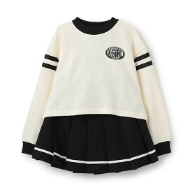 (24aw)X-girl Stages(エックスガールステージス)オーバルロゴライントレーナー+ラインプリーツスカートセット-4311【130-140cm】【宅配便】