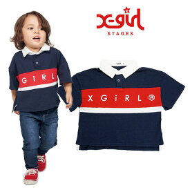 (SALE)X-girl Stages(エックスガールステージス) ロゴラガー風半袖Tシャツ-1222【90cm|100cm|110cm|120cm|130cm|140cm】【メール便OK】