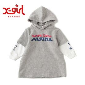 (SALE 50％OFF)X-girl Stages(エックスガールステージス)裏毛 重ね着風パーカーワンピース-3322【100cm〜140cm】【宅配便】
