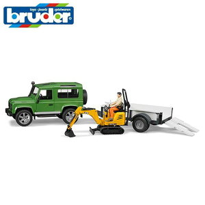 【安心の正規品】ブルーダー　02593　Land Rover Def.ワゴン & JCBショベル牽引セット（フィギュア付き）　【bruder】